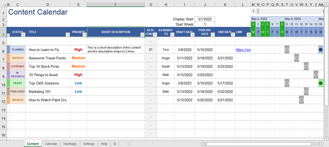 Content Calendar template
