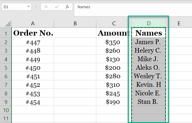 Selecting column d. 