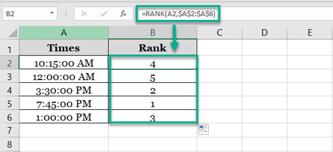 Excel rank formula