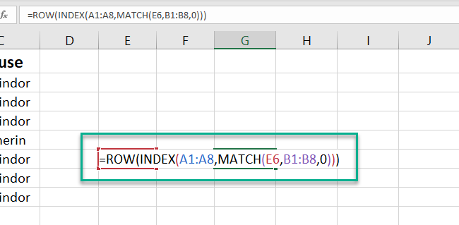 Following formula uses MATCH function, INDEX and ROW function. 