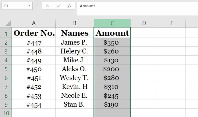 Selecting column c