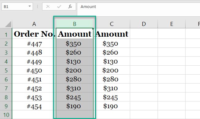 Moving column C in place of column B