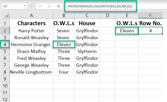 Using the ROW function to get a row number