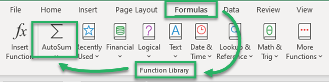 Auto Sum from the functions library