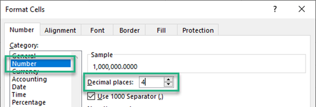 Decimal places to four