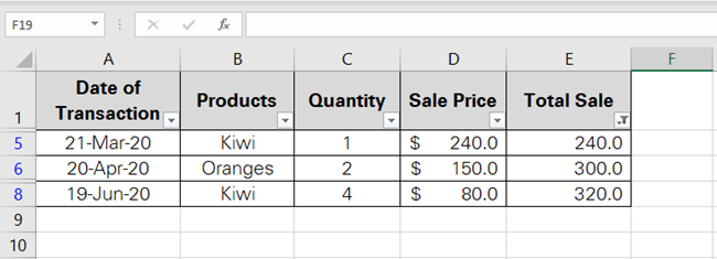 Excel filters based on numbers.