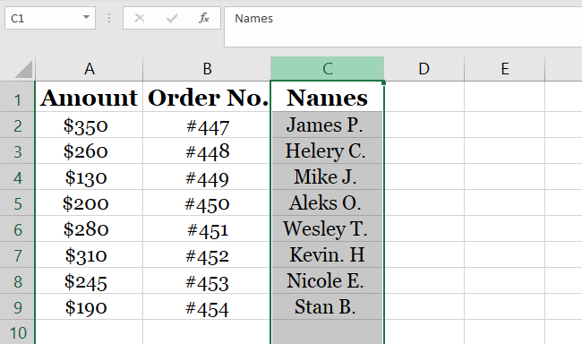 Selecting column C