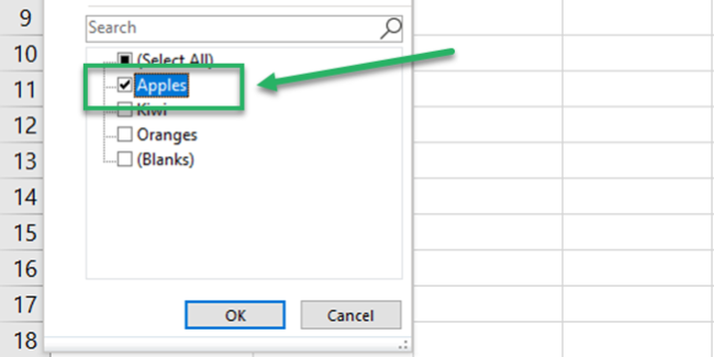 Applying the 'Apples' filter to products