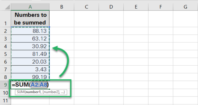 Operate the SUM function manually