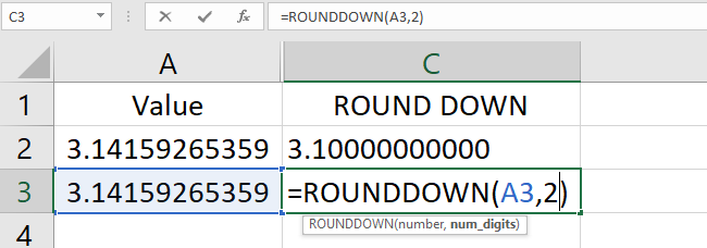 Use this formula. Round a number down to two decimal places.