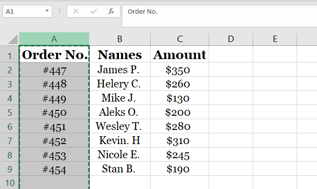 Selecting column A