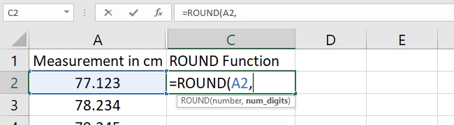 Type A2 in the ROUND function. Use this rounding formula given.