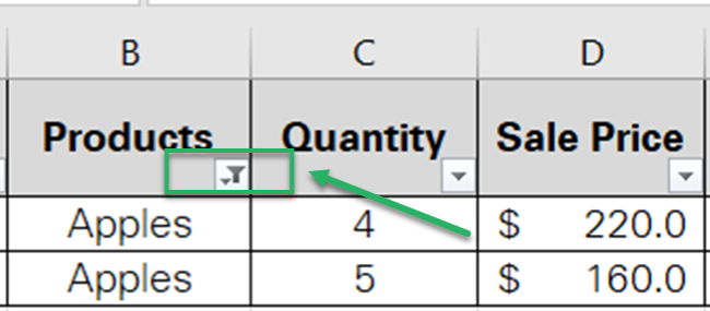 Filter in place of the drop-down arrow