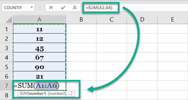 Excel identifies the range