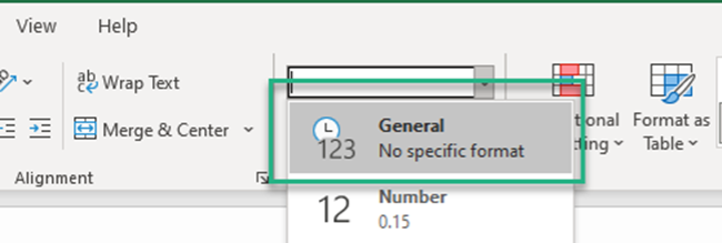 Cell format changed to general number format