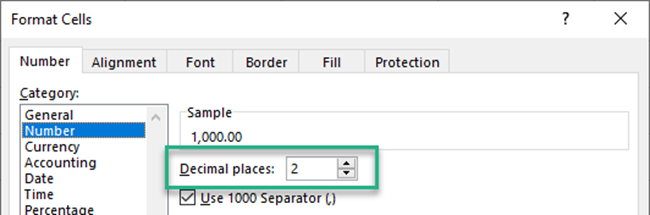 Adjusting the decimal places