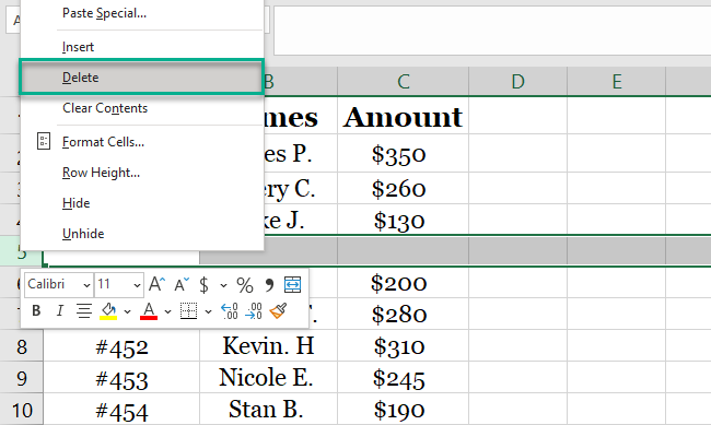 Deleting empty row