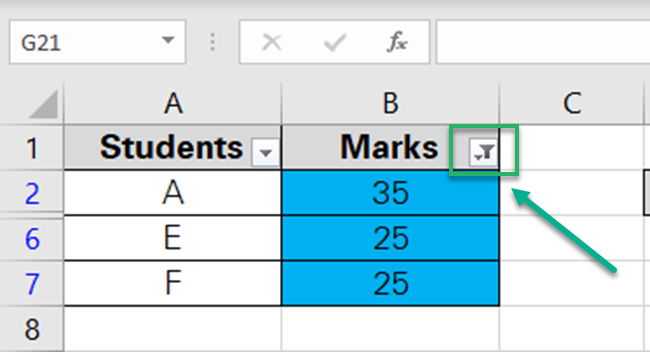 Excel filters out blue cells.