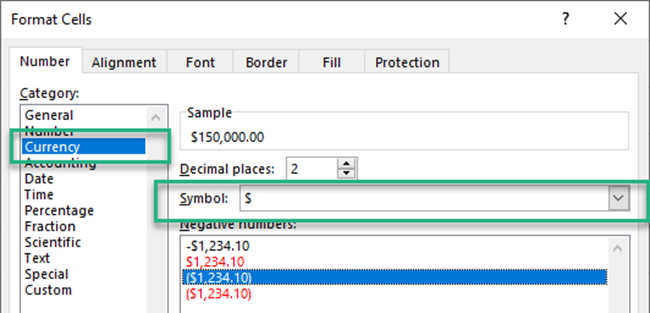 Adjusting the currency symbol