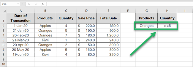 Filtering criterion