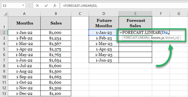 First argument of the forecast linear function