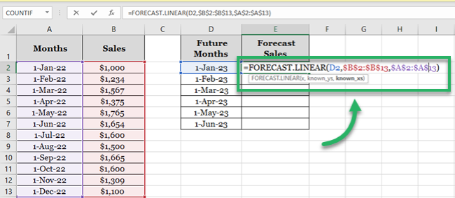 Second and third argument of the forecast linear function