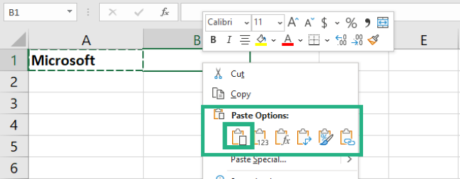 paste options Choosing the Paste option from Context Menu.