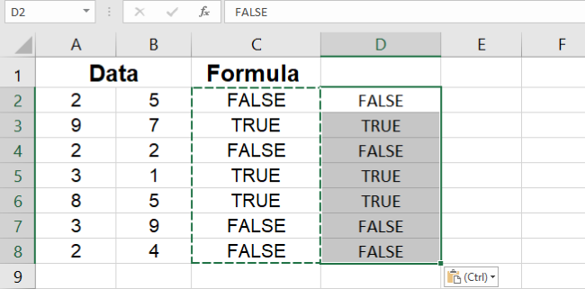 paste values only Excel pastes the values only