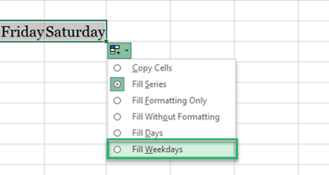 Selecting Fill Weekdays options from the dropdown list