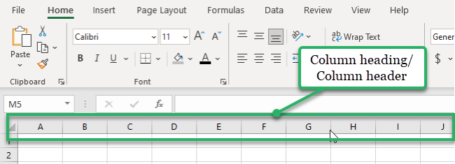 column header in Microsoft excel