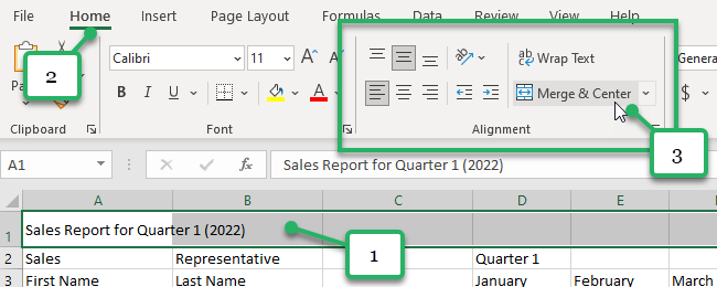 merge multiple cells in excel: select unmerged cells.