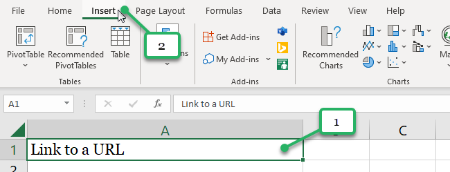 insert a hyperlink in Excel