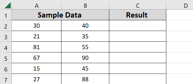 Sample data for following formula. 