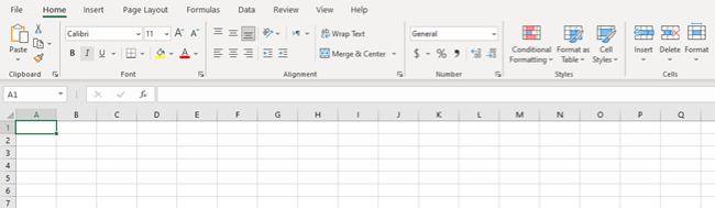 MS Excel display screen