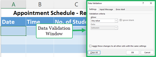 Data Validation Window