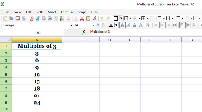 Excel displays the sheet