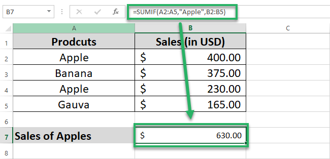 05 enter sumif Sum of only the values that meet the specified condition