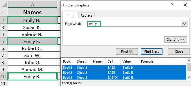 Results shown in free Excel sheet