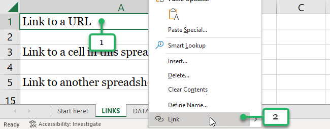 insert hyperlink in Excel worksheet