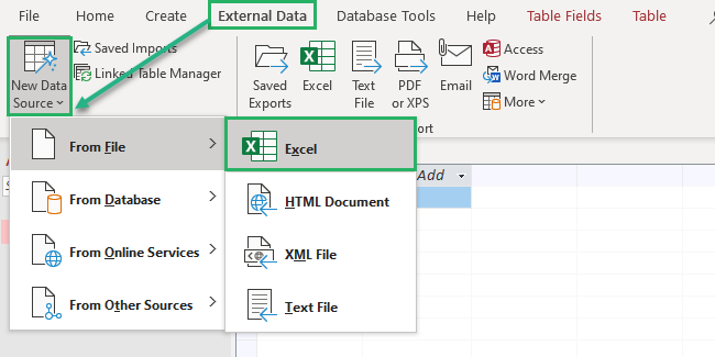 Selecting Excel for importing data