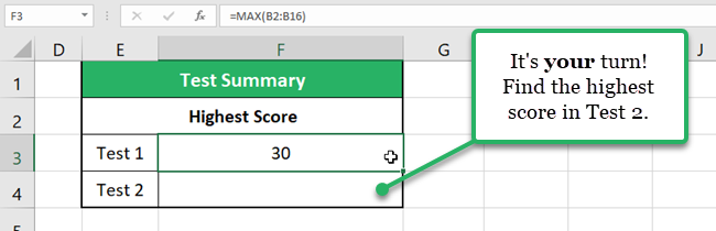 Use the MAX function for Test 2