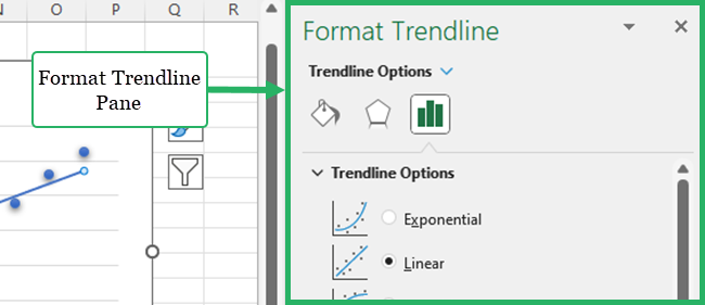 Opening the format trendline pane to format trendline.