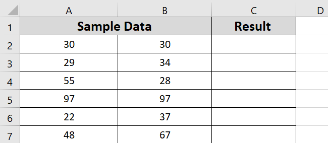 Sample data for the If function