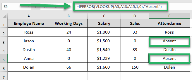 IFERROR VLOOKUP example