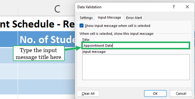 Entering input message title