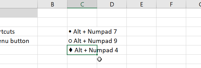 key combination for hollow bullet point