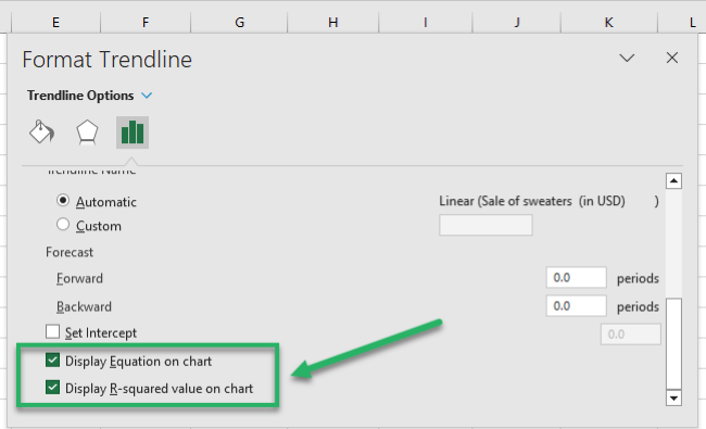 Selection of options for the graph