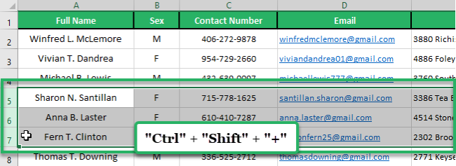 Select entire rows then press keys