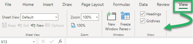 View tab in online and desktop versions