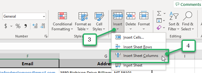 insert sheet columns